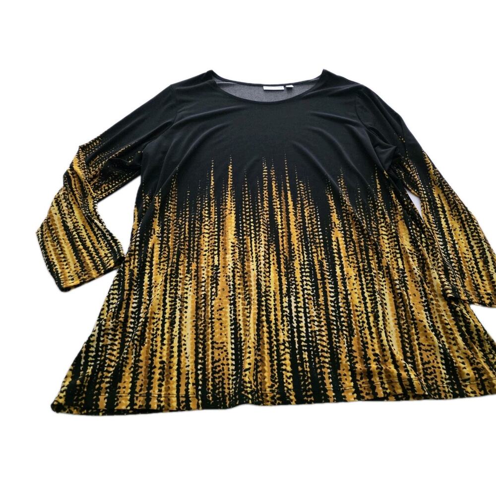 Susan Graver Womens Ombre Liquid Knit Top Size 2X Black Scoop Neck Stretch Artsy